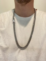 Miami Cuban Chain 14k White Gold Plated SS Mens HipHop Iced CZ Clasp Necklace