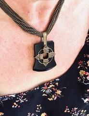 Ann Michaels Bronze Multi-Strand Pendant Necklace Geometric Ball Chain