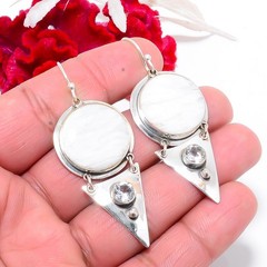 White Scolecite – India & White Topaz 925 Sterling Silver Earring 2.34″ E8386