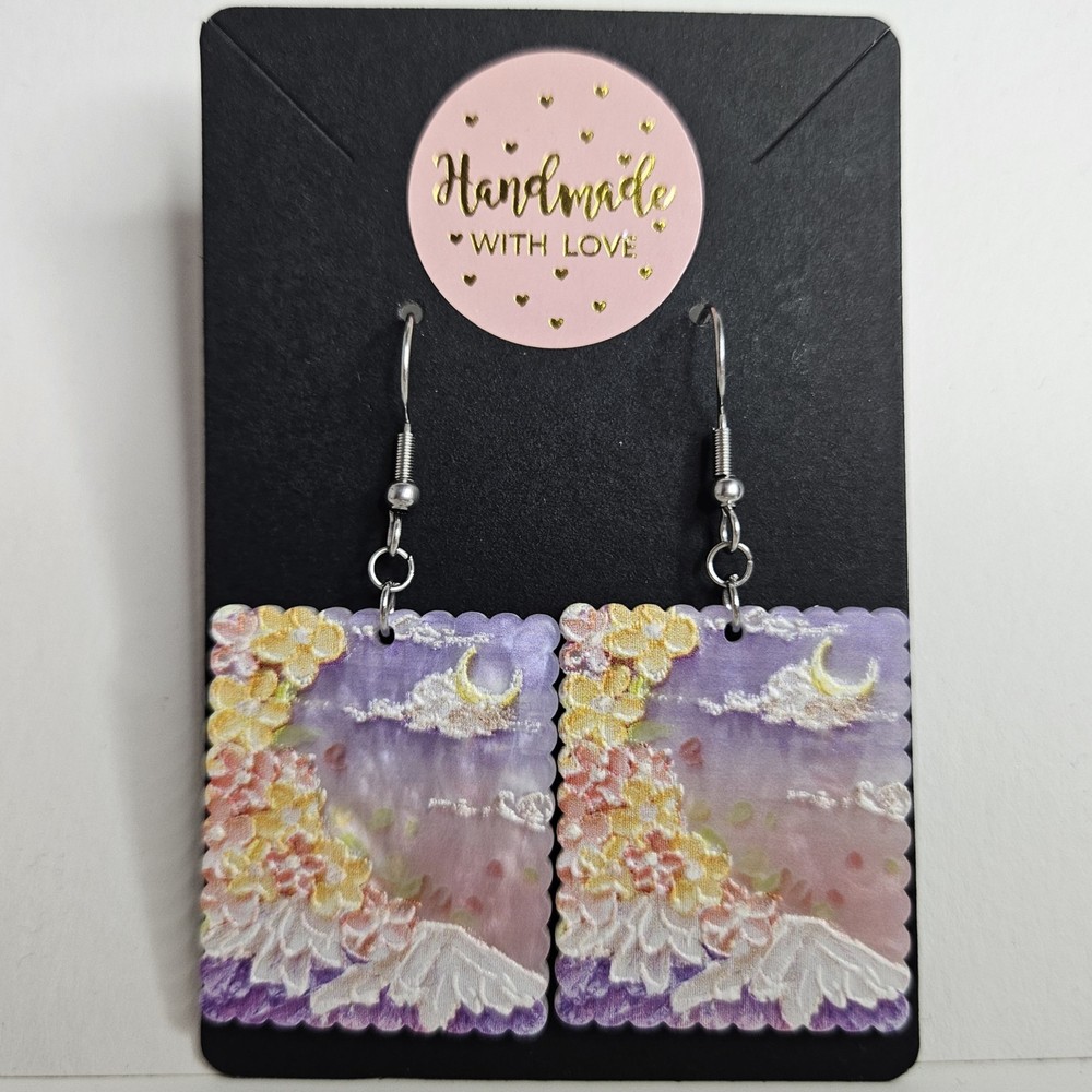 handmade floral stamp acrylic flatback hook earrings