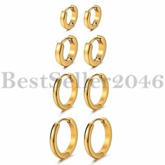 8pcs Polished Small Hoop Huggie Stainless Steel Earrings for Men Women 7-14MM