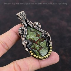 Copper Dragon Bloodstone Stone Elegant Engagement Wire Wrapped Wife Boho Pendant