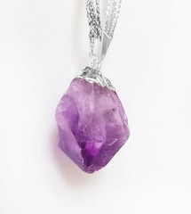 Natural AMETHYST Point Pendant Chakra Crystal Silver Necklace HANDMADE Protect