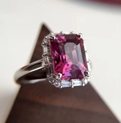 3.70 Ct Emerald Cut Natural Pink Ruby Halo Wedding Ring 14k White Gold Size 8