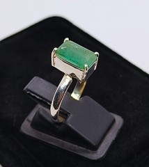 Emerald Ring Silver Natural Emerald Zambia Green Emerald Ring Stone US Size 7