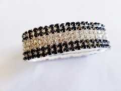 Black Silver Rhinestone Stretch Bracelet Crystal Pageant Prom Drag Jewelry