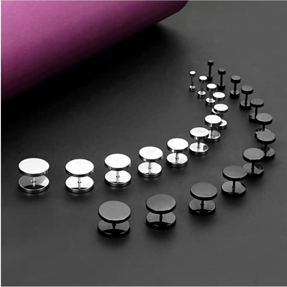 Surgical Stainless Steel Stud Earrings Men Women Faux Gauges Ear Tunnel Ear Stud
