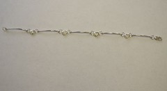 7″ 14K White Gold Heart Charm Bracelet Tube Design w/ Cubic Zirconia 5.0g