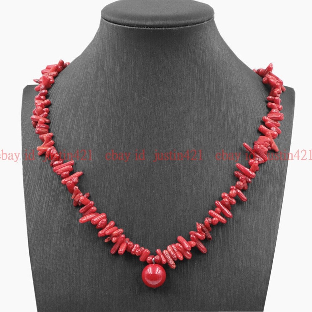 Natural 3-10mm Red Coral Gems Irregular Chips Gravel Beads Pendant Necklace 18”