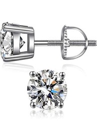 Solid 925 Sterling Silver Screw Back Studs Earrings 6MM Cubic Zirconia