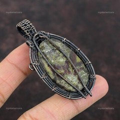 Dragon Bloodstone Wire Wrapped Pendant Handcrafted Copper Dailywear 2.64″
