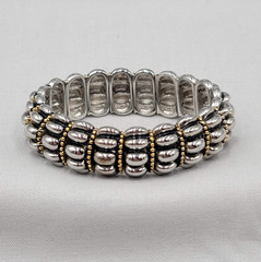 Two Toned Statement Bracelet Elastic Silver Plated Gold Plated 7″