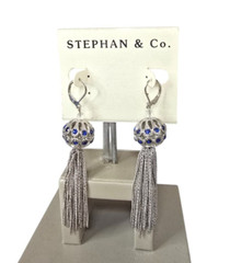 Stephan & Co Women’s Silver Plated Blue Rhinestones Leverback Earrings NWT