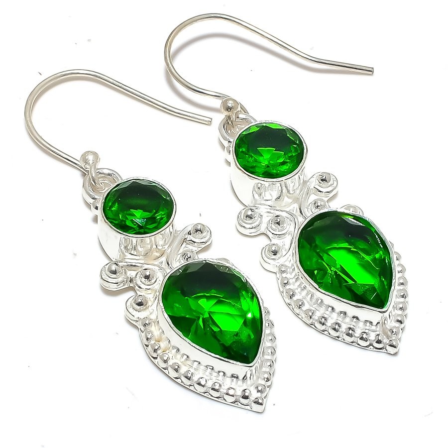 Burmese Peridot Gemstone 925 Silver Plated Jewelry Earring 2.0″ T2797