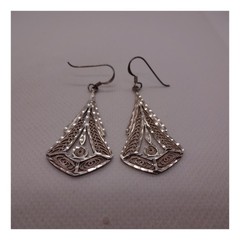 Vintage Sterling Silver Filigree Dangle Earrings Ornate Fan Drop 1.75″