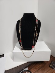 WHBM 38 Inches And 42 Inches Double Chain Necklace With Red, Black And Clear…