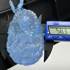 Nature ice blue Burmese jade Jadeite Carved Kwan-yin lucky Pendant&Necklaces