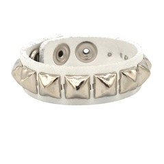 White Leather 1 Row Studded White Pyramid Stud Bracelet Punk Goth Wrist Cuff