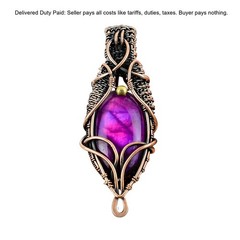 Copper Pink Fire Labradorite Gemstone Engagement Birthday Wire Wrapped Pendant