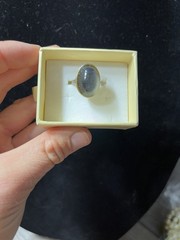 Vintage Adjustable Silver Tone Oval Cabochon Statement Ring