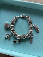 BRIGHTON Slide Charm Bead Trip 8″ Bracelet Travel Ship Beads Retired Globe