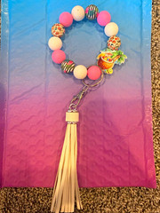 Pink & White Round Beaded stretch keychain
