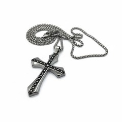 60 Cm Plated Silver Black Inlay Cross Pendant Necklace Gothic Y2k Streetwear