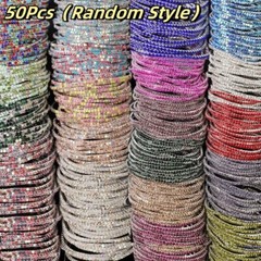 50/100 PCS (Random) Multicolor Rhinestone Elastic Stackable Bracelet Set
