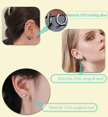 Surgical Steel Flat Back Earrings Set for Multiple Piercing Sensitive Ears,Sterl