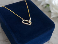 1.00Ct Simulated Diamond Paperclip Link Pendant Necklace 14K Yellow Gold Plated