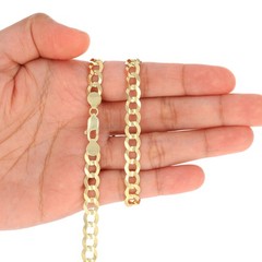 14K Yellow Gold Solid 7mm Concave Curb Cuban Chain Italian Link Mens Bracelet 8″