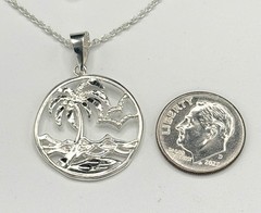 Sterling Silver Ocean View Palm Tree Pendant Necklace 18″ NWT 4.0g Gift Box