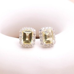 Natural Lemon Quartz Octagon Stud Earring 925 Sterling Silver Moissanite Jewelry