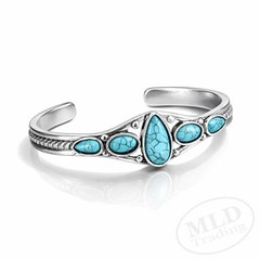 Turquoise Cuff Bracelet – Alloy Silver Tone Natural Stone Southwestern Style