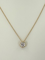 Diamonique CZ 2ct DE Bezel Pendant 14K Gold Clad Sterling 25” Adjustable Chain