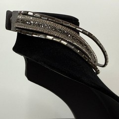 Rhinestone Statement Choker Necklace Silver Vegan Suede Gray Wrap Jewelry 16.5in