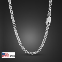 925 Sterling Silver Rolo Round Cable Chain Necklace 3mm 18″-28″ for Women & Men