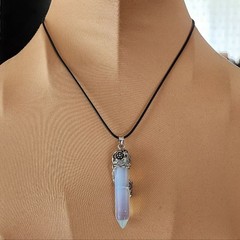 NWOT Synthetic Opal Pendant and Black Cord Necklace Unisex