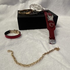 Coach Bracelet Lot Bangle Chain Cuff Leather & Metal Red/Black