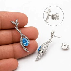 Natural Blue Topaz Earrings 925 Sterling Silver Pear Dangle December Gift