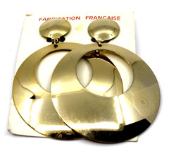 Fashion Circle Drop Gold Dangle Earrings omega back 3.5″in long
