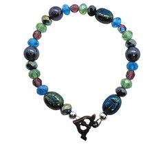 Scarab bracelet glass crystals toggle clasp 9 in.