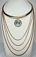 Cascade Cuff Collar Statement Necklace 1″ Clear Crystal 4 Chain Dangle Goldtone