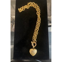 Vtg Runway Givenchy Gold Chunky Link Necklace Puffed Logo Heart Toggle Clasp 27″