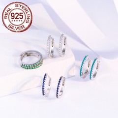 14mm 925 Sterling Silver Small Huggie Hoop Earrings Women Cubic Zirconia Jewelry