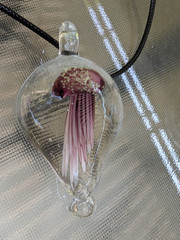 Clear Glass Purple 3D Jellyfish Pendant 2.0″ Necklace 18″ Sea Ocean Beach X40