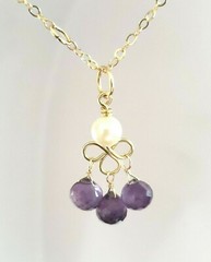 14k Yellow Gold Amethyst Briolette and White Pearl Chandelier Dangle Pendant