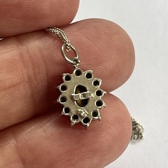 Sterling Silver Cluster Pendant Necklace 16 Inch Curb Link Chain 925