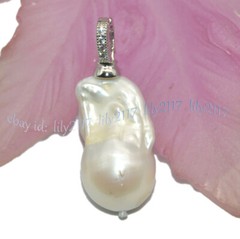Huge 15x20mm Real Natural White Black Keshi Baroque Pearl Pendant 14KGold Plated