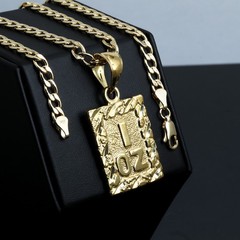 1 OZ Nugget Cut Charm Pendant 14k Gold Plated Brass 5mm 20″ Cuban Choker Chain